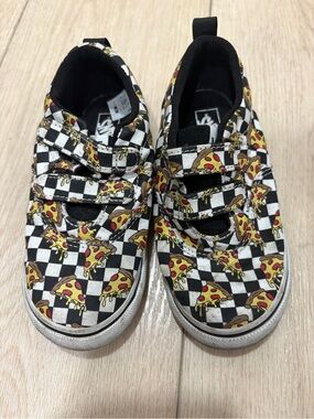 Vans Kids Checkerboard Pizza Slip-On Sneakers - Black/White/Yellow/Red